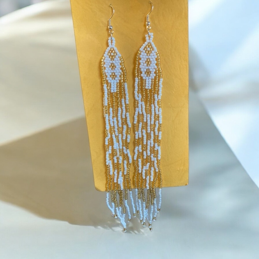 Gorgeous 7” long style bead fringe earrings